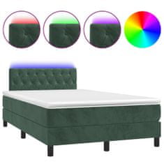 Greatstore Box spring postel s matrací a LED tmavě zelená 120x200 cm samet