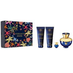 Pour Femme Dylan Blue set parfémová voda ve spreji 100ml + parfémová voda miniaturní 5ml + sprchový gel 100ml + tělové mléko 100ml