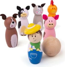 Bigjigs Toys Dřevěné kuželky FARM vícebarevné