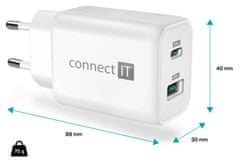 Connect IT Wanderer2 GaN nabíjecí adaptér 1×USB-C + 1xUSB-A, 33W PD, bílý (CWC-2080-WH)