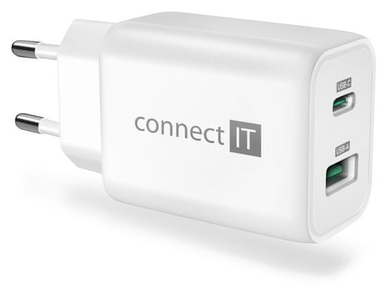 Connect IT Wanderer2 GaN nabíjecí adaptér 1×USB-C + 1xUSB-A, 33W PD, bílý (CWC-2080-WH)