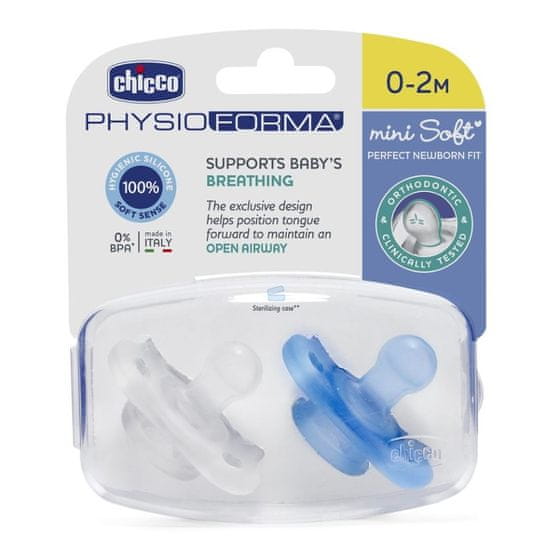 shumee PhysioForma zklidňující silikonový dudlík Mini Soft 0-2m Boy 2 ks