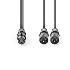 Nedis COTH15020GY15 XLR stereo kabel 2x XLR 3pin zástrčka - XLR 3pin zásuvka, 1.5 m