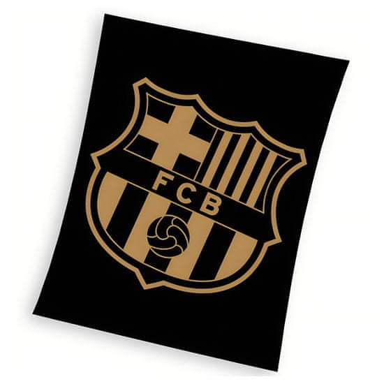 FotbalFans Černá Fleecová Deka FC Barcelona, Zlatý Znak, 130x160