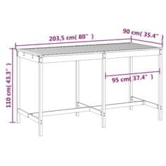 Vidaxl Zahradní stůl medově hnědý 203,5 x 90 x 110 cm masivní borovice