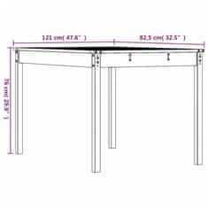 Vidaxl Zahradní stůl medově hnědý 121x82,5x76 cm masivní borové dřevo