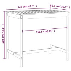 Vidaxl Zahradní stůl bílý 121 x 82,5 x 110 cm masivní borové dřevo