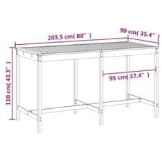 Vidaxl Zahradní stůl 203,5 x 90 x 110 cm masivní borové dřevo