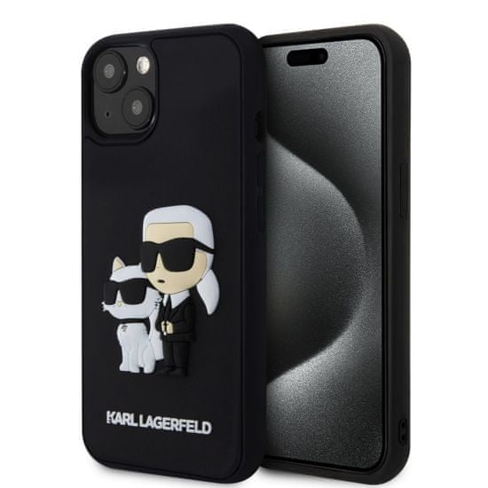 Karl Lagerfeld  3D Rubber Karl and Choupette Zadní Kryt pro iPhone 15 Plus Black