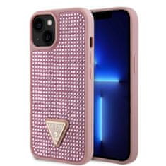 Guess  Rhinestones Triangle Metal Logo Kryt pro iPhone 15 Pink