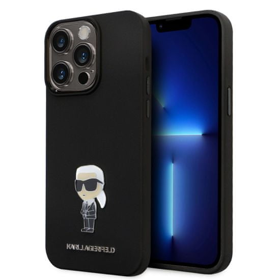 Karl Lagerfeld  Liquid Silicone Metal Ikonik Zadní Kryt pro iPhone 15 Pro Max Black