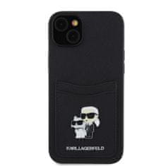 Karl Lagerfeld  PU Saffiano Card Slot Metal Karl and Choupette Zadní Kryt pro iPhone 15 Black