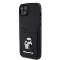 Karl Lagerfeld  PU Saffiano Card Slot Metal Karl and Choupette Zadní Kryt pro iPhone 15 Black