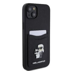 Karl Lagerfeld  PU Saffiano Card Slot Metal Karl and Choupette Zadní Kryt pro iPhone 15 Black