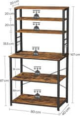 ModernHome Kuchyňský Regál 6 Polic S Háčky Loft 167 Cm