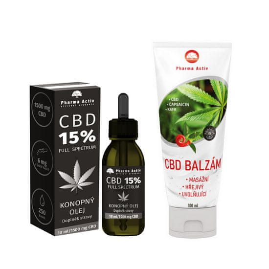 Pharma Activ CBD 15% konopný olej 1500mg 10ml + CBD balzám 100ml