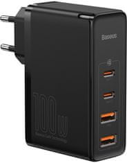 BASEUS rychlonabíjecí adaptér GaN2 Pro, 2x USB-C, 2x USB-A, 100W, černá