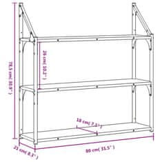 Greatstore 3patrová nástěnná police kouřový dub 80 x 21 x 78,5 cm kompozit