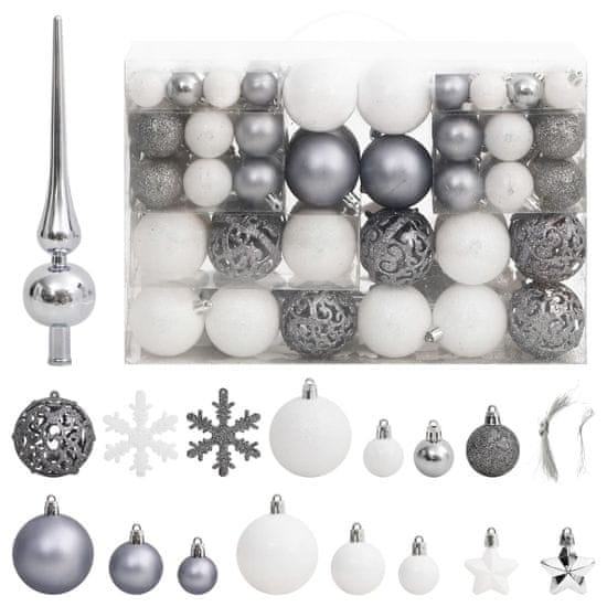Greatstore 111dílná sada vánočních ozdob bílá a šedá polystyren