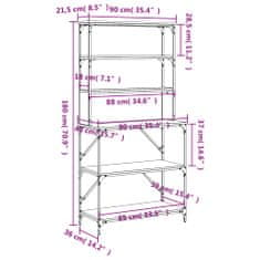 Vidaxl Kuchyňský regál 6patrový kouřový dub 90 x 40 x 180 cm kompozit