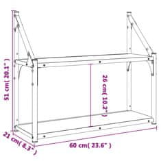 Vidaxl 2patrová nástěnná police hnědý dub 60x21x51 cm kompozitní dřevo