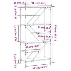 Vidaxl Knihovna hnědý dub 91 x 36 x 176 cm kompozitní dřevo a ocel