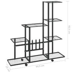 Vidaxl Stojan na květiny na kolečkách 94,5 x 25 x 92,5 cm černý kov