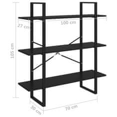 Vidaxl Knihovna se 3 policemi černá 100 x 30 x 105 cm masivní borovice