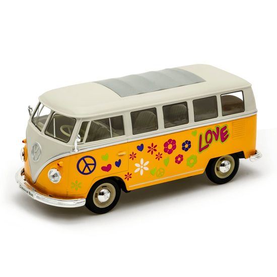 Welly Volkswagen T1 Bus (1963) model 1:24 love and peace oranžový