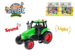 Kids Globe Traktor kov 11 cm na setrvačník na baterie se světlem a zvukem (červená, zelená, světle zelená)