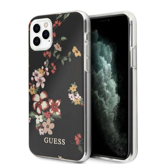 Guess Guess Flower Shiny Collection N4 – Pouzdro Pro Iphone 11 Pro Max (Černé)