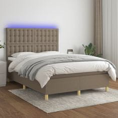 Greatstore Box spring postel s matrací a LED taupe 140x190 cm textil