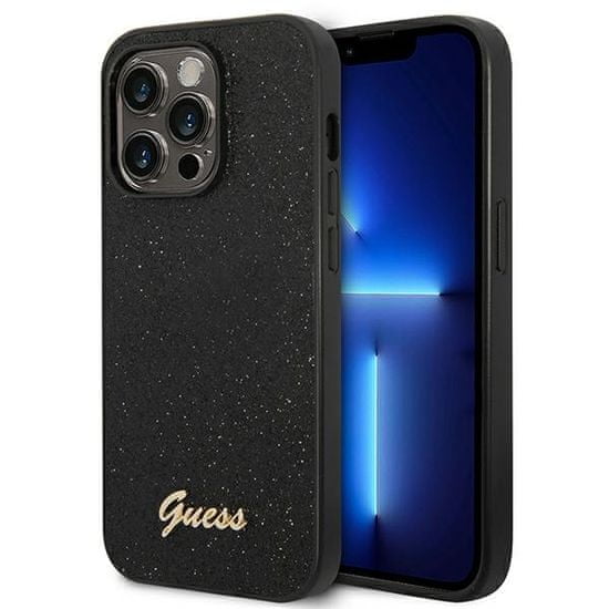 Guess Guess Glitter Flakes Metal Logo Case - Kryt Na Iphone 14 Pro (Černý)