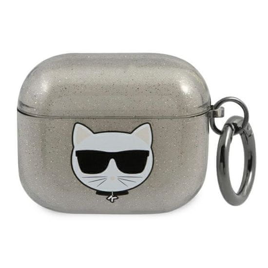 Karl Lagerfeld Karl Lagerfeld Choupette Head Glitter - Airpods 3 Pouzdro (Černé)