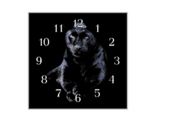 Glasdekor Nástěnné hodiny šelma černý leopard - Materiál: kalené sklo