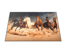 Glasdekor Skleněné prkénko stádo koní v prachu - Prkénko: 40x30cm