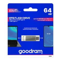 shumee Pendrive 64GB, dva konektory USB 3.2 + USB-C OTG ODA3, stříbrný