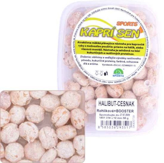 Sports Rohlíkové boilies SPORTS + BOOSTER 60g / 12mm HALIBUT ČESN