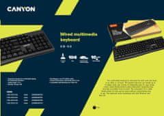 Canyon drátová klávesnice KB-50, USB, nízký zdvih, tenký design, chocolate key cap