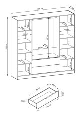 Veneti Čtyřdveřová skříň MARFA - šířka 206 cm, dub artisan / černá