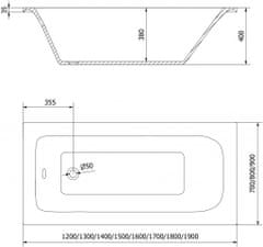 Mexen Vega obdélníková vana 180 x 80 cm s panelem + vanová zástěna 100 cm, černá vzor (550118080X9410117077)