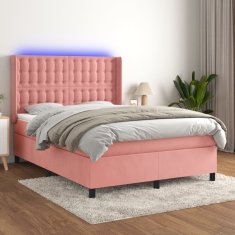 shumee Box spring postel s matrací a LED růžová 140x190 cm samet