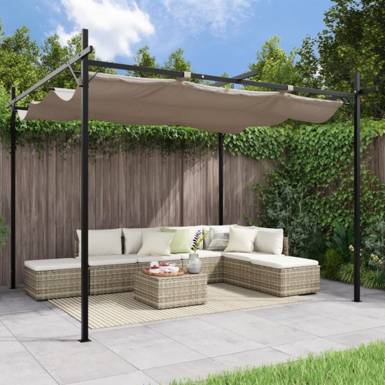 Vidaxl Pergola se zatahovací střechou taupe 295 x 292 x 230 cm