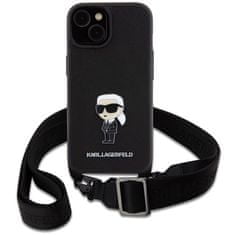 Karl Lagerfeld Kryt na mobil Saffiano Crossbody Metal Ikonik na Apple iPhone 15 Plus - černý