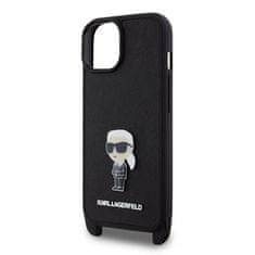 Karl Lagerfeld Kryt na mobil Saffiano Crossbody Metal Ikonik na Apple iPhone 15 Plus - černý