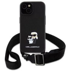 Karl Lagerfeld Kryt na mobil Saffiano Crossbody Metal Karl and Choupette na Apple iPhone 15 Plus - černý