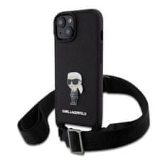 Karl Lagerfeld Kryt na mobil Saffiano Crossbody Metal Ikonik na Apple iPhone 15 Plus - černý