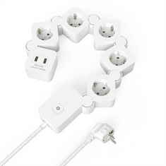 Hama flexibilní prodlužovací přívod, 5x zásuvka schuko, 2x USB-A, 1,4 m