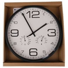 Indecor Černé nástěnné hodiny s teploměrem 33 cm