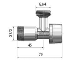 Arco ARCO pračkový ventil L-85 1/2"x3/4", anticalc, chrom 728MN - Arco